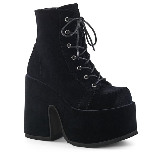 Demonia Black Velvet Ankle Platform Boots - Picture 1 of 4
